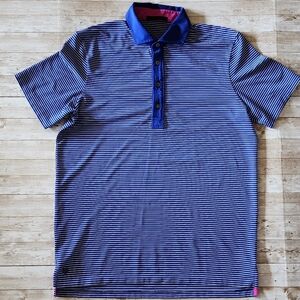 Greyson Men's Polo Shirt Golf Performance Short Sleeve Striped Blue White Sz M